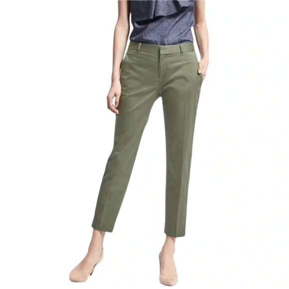 Banana Republic Avery Pant  Straight Leg Ankle Tie Cropped Chino Green 0 Short - Picture 2 of 16